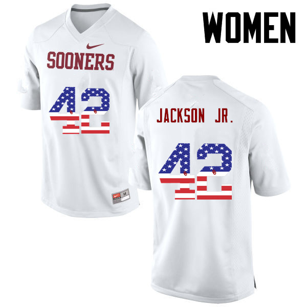 Women Oklahoma Sooners #42 Mark Jackson Jr. College Football USA Flag Fashion Jerseys-White